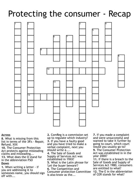 consumer protection crossword clue